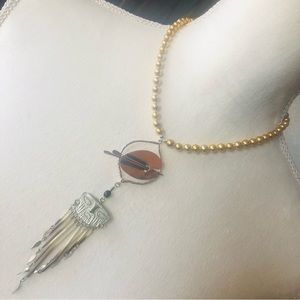 Handcrafted repurpose Renoir artist inspired pendant Czech glass Pearl necklace